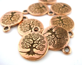 Tree of Life Charm, TierraCast, Antique Copper Small Charm Pendant 19mm Qty 4 Bodhi Tree Charm, Yoga Charm, Made in USA