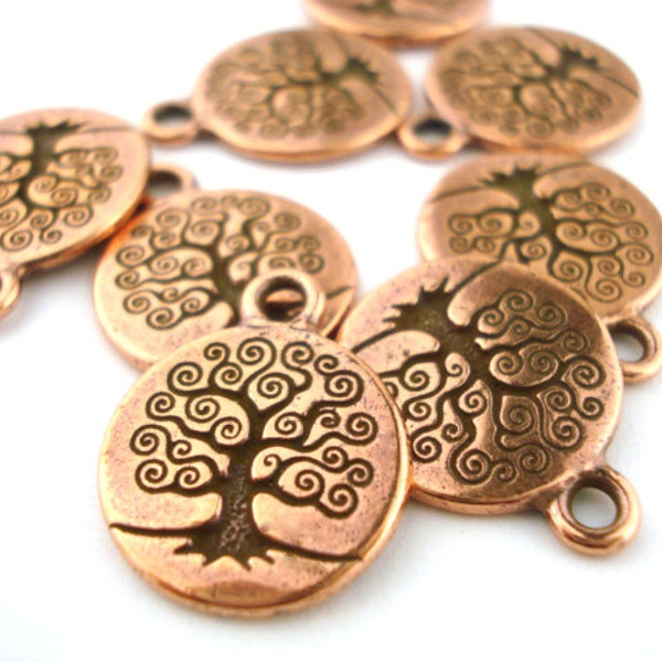 Tree of Life Charm, TierraCast, Antique Copper Small Charm Pendant 19mm Qty 4 Bodhi Tree Charm, Yoga Charm, Made in USA