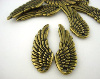 ANGEL WINGS Charms TierraCast Antique Brass 28mm Pendant Drops Qty 4, Great Earring Charms