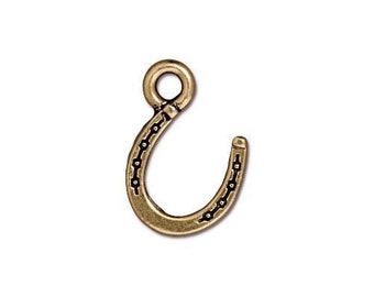 HORSESHOE Charms, TIERRACAST Country Western, Good Luck Charm, Qty 4, Antique Gold, Southwest, Bulk Discount, Double Sided Pendant