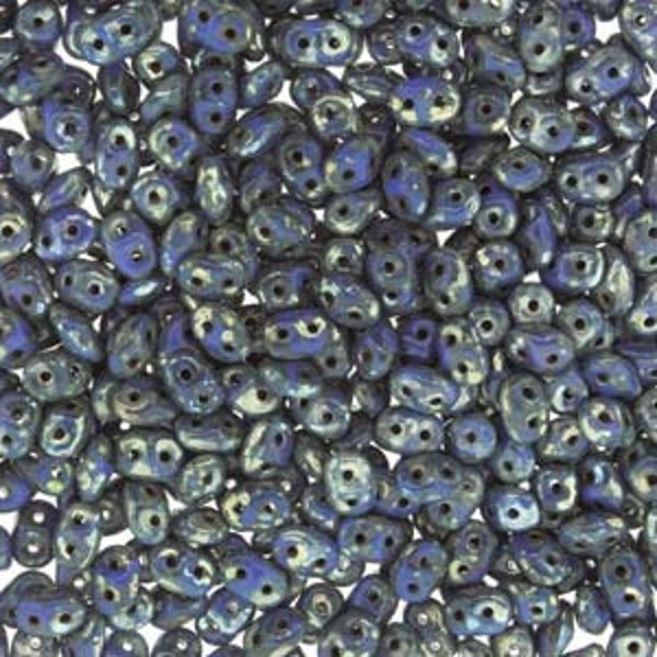 Opaque Blue Picasso SuperDuos 2/5mm / 10 Grams Czech Glass Oval Matubo Seed Beads / Two Hole 2x5mm / Dark Blue Picasso Super Duo Beads