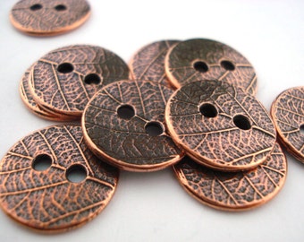 TierraCast Leaf Buttons, Round Two Hole Metal Buttons, Antique Copper Jewelry Clasp, Leaves 17 mm Qty 4 Leather Wrap Clasps