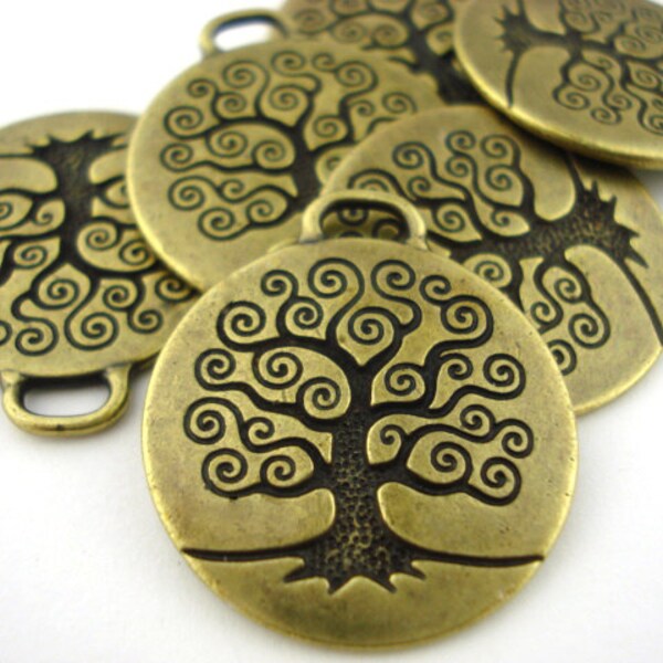 TREE OF LIFE Charms, Antique Bronze Tierracast Large Pendants 26mm Qty 4 Brass Oxide TierraCast 94-2304-27