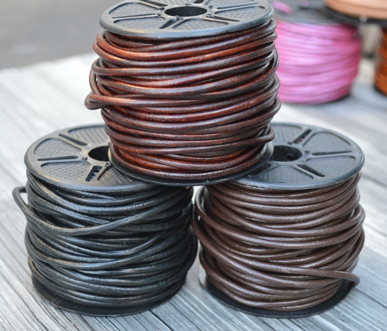 3mm Leather Cording Black Distressed Dark Brown or Dark Etsy