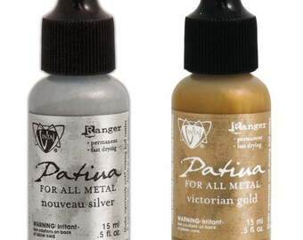 Victorian Gold or Nouveau Silver Patina Paint by Vintaj, Treasured Heirloom, Metallic Patina Paints, Ranger Ink Metal Paint