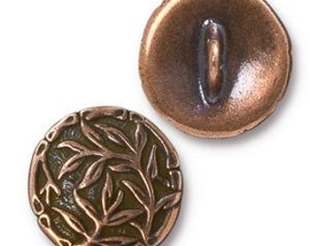 TierraCast Bamboo Metal Buttons, Asian Bamboo Button, Qty 4 Antique Copper, Round, Great for Leather Wraps or Jewelry