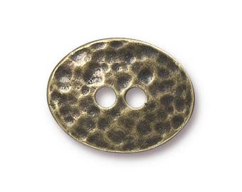 TierraCast DISTRESSED OVAL Buttons, Two Hole Metal Buttons, Brass Oxide, 19mm Qty 4, Bronze Hammered Oval Button, Leather Wrap Clasps