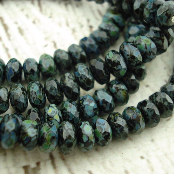 thumbnail image 2 of 50 Czech Glass Faceted Rondelle Beads - Jet Black AB 4x3mm - For Jewelry Making 2 of 5