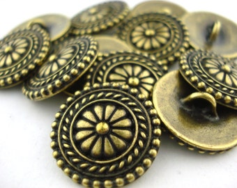 TierraCast BALI Buttons, Antique Brass 18mm Round Buttons, Qty 4, Jewelry Findings, Great for Leather Wrap Clasps