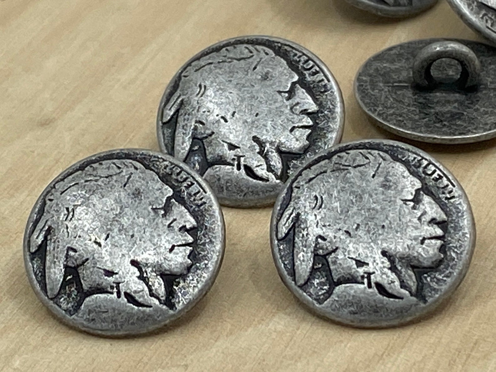 Indian Head Metal Buttons 5/8 Antique Silver Button Qty Etsy