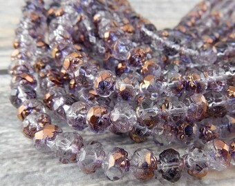 COPPER AMETHYST Faceted ROSEBUD Beads / Luster Light Lavender Purple 6mm Glass Beads Qty 25 Rose Bud Beads Small 6x5mm