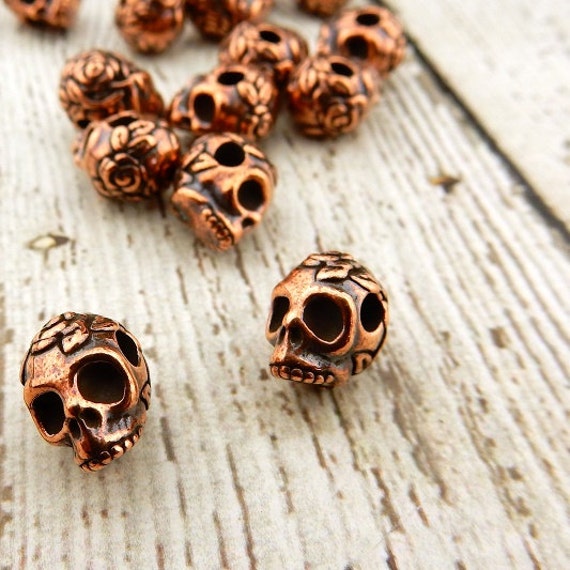 Sugar Skull Beads Tierracast Antique Copper 10mm Big Hole Beads