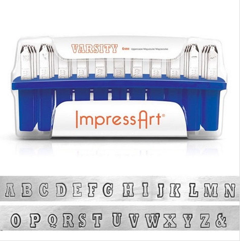 Metal Stamp Set VARSITY Metal Stamps Kit Hand Stamping Uppercase Alphabet 6mm Team Sports Lettering Outline 14 ImpressArt Stamps