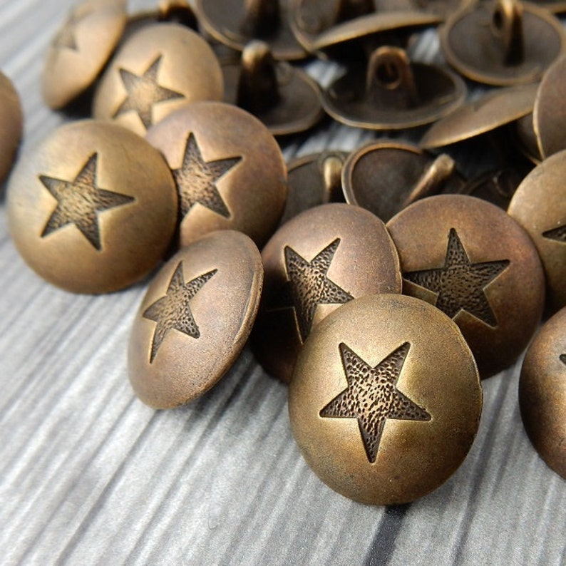 Star Button Antique Brass Metal Button 15mm Qty 4 Texas Star Etsy