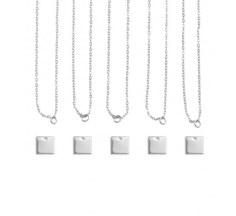 SQUARE Necklace Kits ImpressArt Personal Impressions Qty 5 DIY Necklace Sets 11mm Stamping Blanks Chain Silver Plated Jewelry Kit