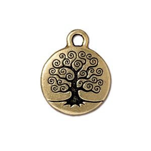 TREE OF LIFE Charm, Tierracast  Antique Gold, 19.25mm Pendant Qty 4, Yoga Meditation Charm