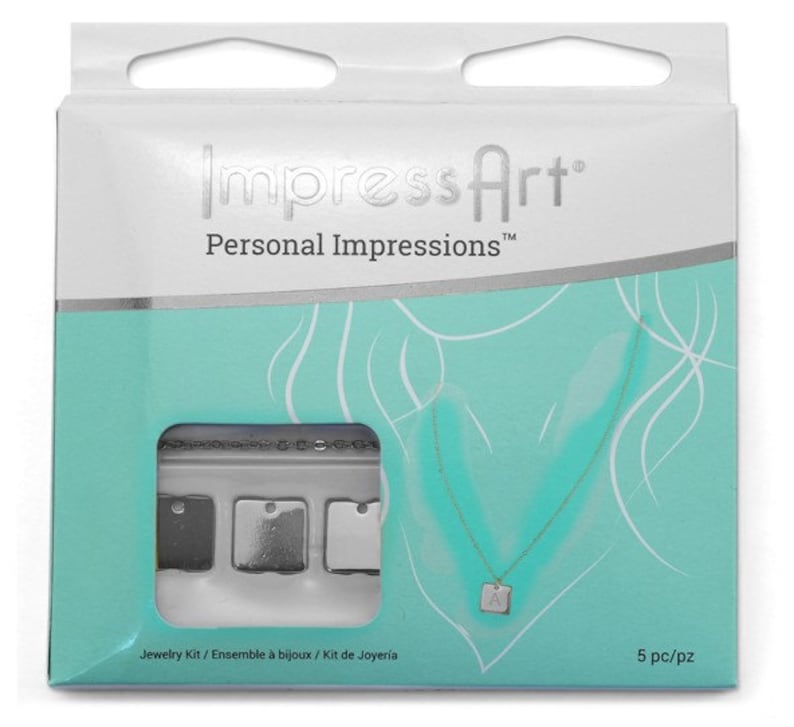 SQUARE Necklace Kits ImpressArt Personal Impressions Qty 5 DIY Necklace Sets 11mm Stamping Blanks Chain Silver Plated Jewelry Kit