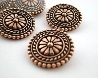 Metal BALI Buttons, Large Tierracast 18mm, Antique Copper Qty 4 Shank Back Button for Leather Wraps, Bracelet Clasps, or Clothing