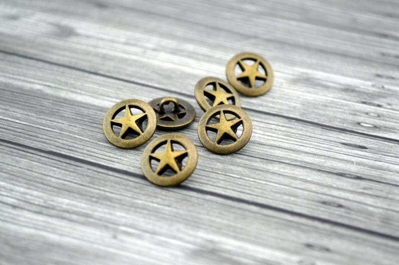 TEXAS STAR Metal Buttons Antique Brass Button 5/8 Five Etsy