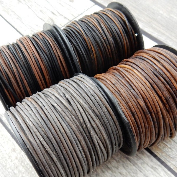 Brown Leather Cord Qty 4 Yards or 24 Yard Spool, 1.5mm Round Cording, Great Wrap Bracelets, Natural Dye Gray, Antique Brown, and Gypsy Sippa