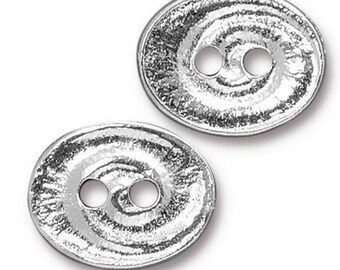 SWIRL Button, Oval Metal Buttons, Bright Rhodium, Bright Silver Tierracast 17 mm Qty 4 Great Leather Wrap Clasps or Clothing Buttons