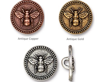 Honeybee Buttons / TierraCast Bee Button in ANTIQUE SILVER 15mm  / Qty 4 Bumblebee Metal Button 5/8" Copper/sold out Gold/sold out