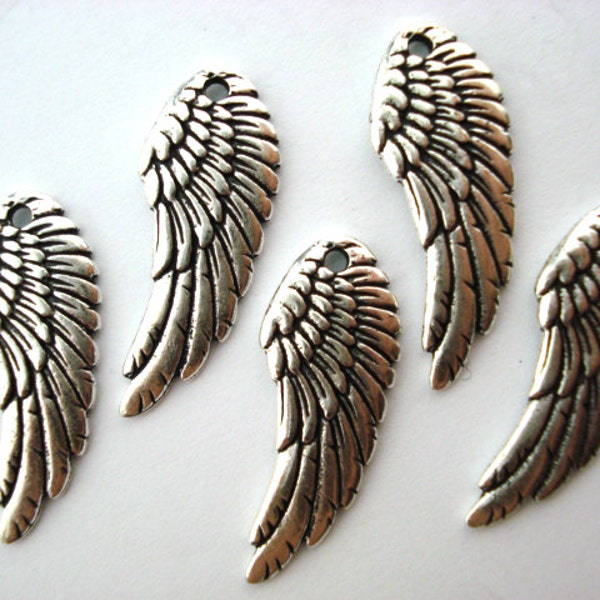 TierraCast Wing Pendants, Antique Silver 28mm Angel Wings Charms Qty 4 Fine Silver Plated, Great Size For Earrings