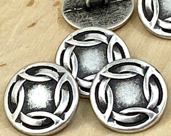 CELTIC KNOT Metal Buttons, Antique Silver, 11/16” Round Button, Qty 4 to 24, 18mm Woven Knot, Clothing Button or Leather Wrap Clasps