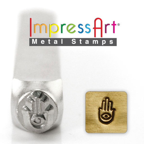 ImpressArt Stamps, HAMSA HAND, Hand of MIRIAM Metal Stamp 6mm Design, Steel Punch Hand of Fatima, Hand of God, Evil Eye Protection Symbol