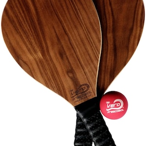 Frescobol American Walnut Wood Beach Paddle Ball Kit