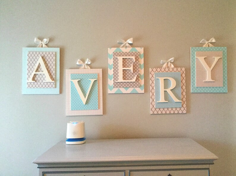 Nursery Name Sign Gray and Blue Nursery Name Sign Baby Room Etsy