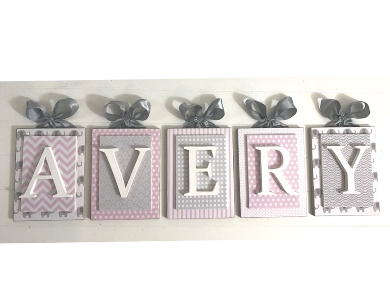 Pink and Gray Elephant Nursery Wooden Letters for Nursery Name Etsy