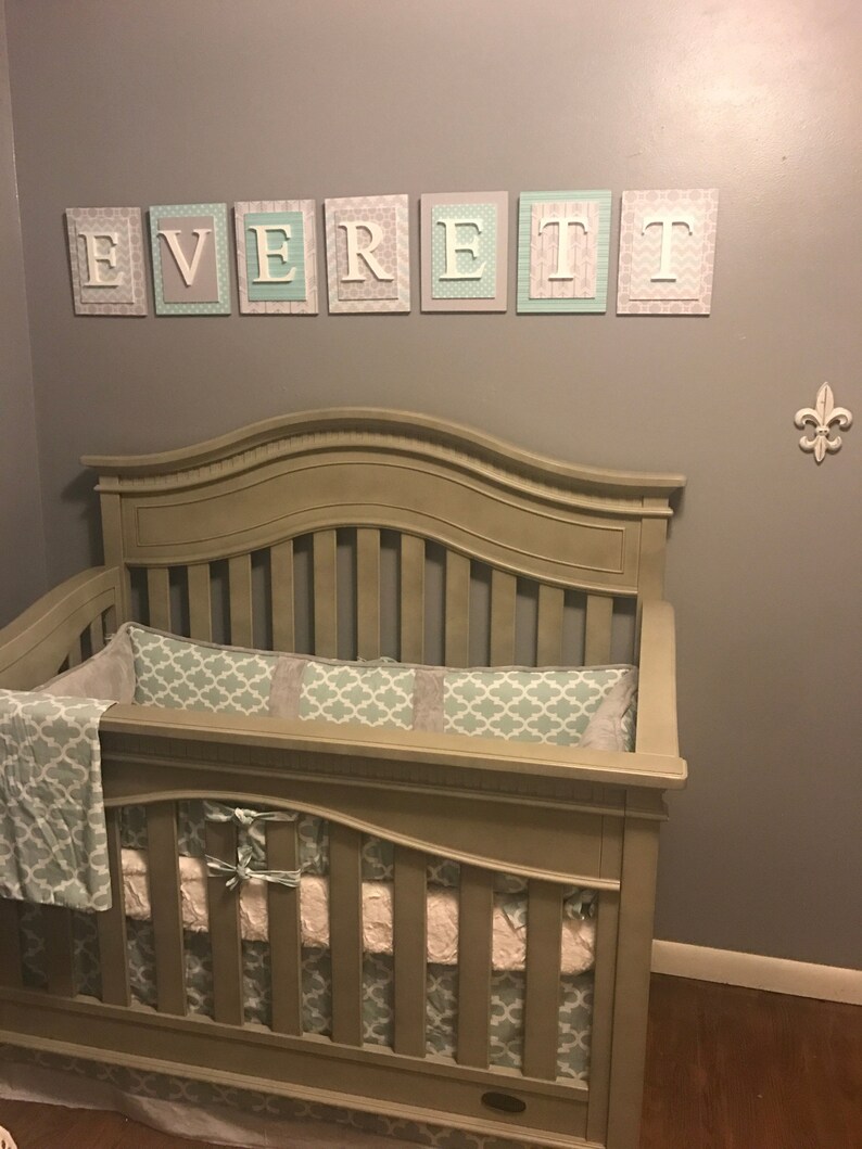 Nursery Name Sign Gray and Blue Nursery Name Sign Baby Room Etsy