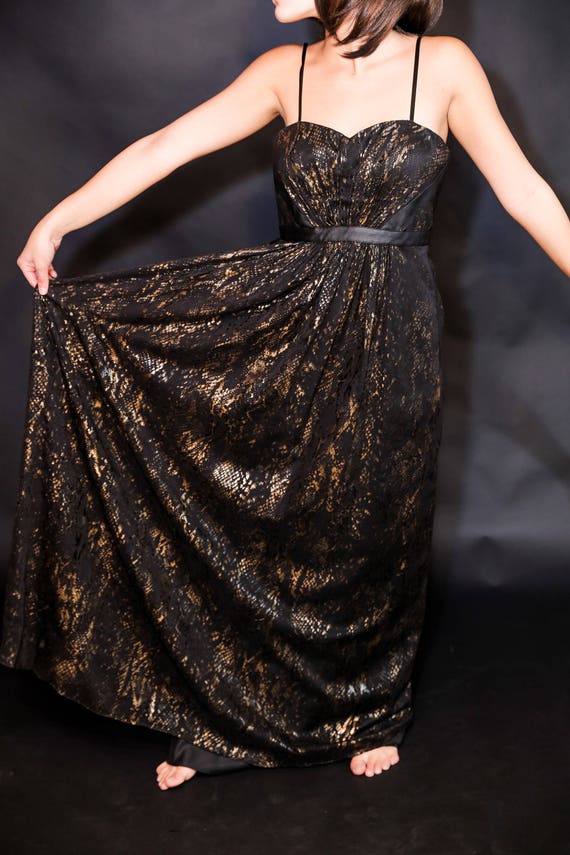 Exotic Snake Print Black and Gold Evening Gown