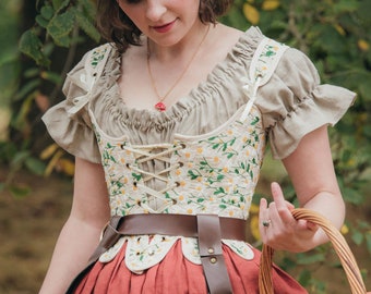 Renaissance Corset | 18th Century Stays in Ivory w Embroidered Daisies | Renaissance Bodice | Victorian, Elizabethan, Rococo, Cottage Core