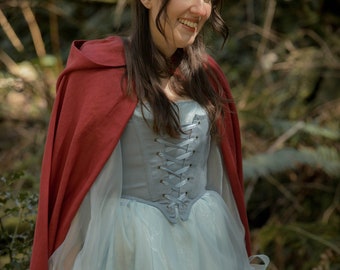 Renaissance Corset Bodice in Regency Blue Linen | Little Red Riding Hood Cosplay Stays  Corset Top Belle Alice in Wonderland Cinderella