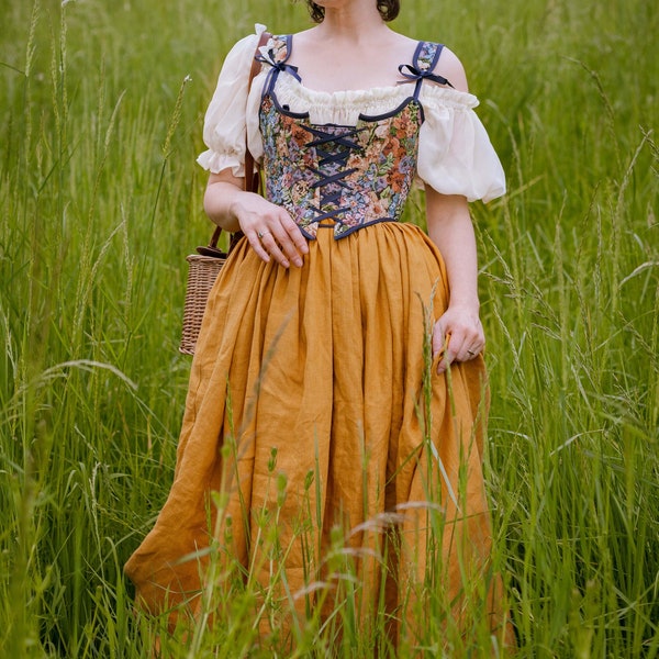 Yellow Linen Renaissance Skirt | Renaissance Faire Costume Skirt Long Gathered Maxi Skirt for Festival Cosplay Costume Anastasia Belle