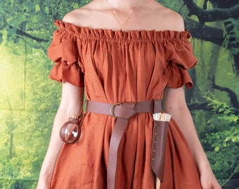 Burnt Orange Linen Renaissance Chemise Dress | Peasant Pirate Blouse Shift CottageCore Festival Cherry Underdress Faire Hobbit Fox Costume