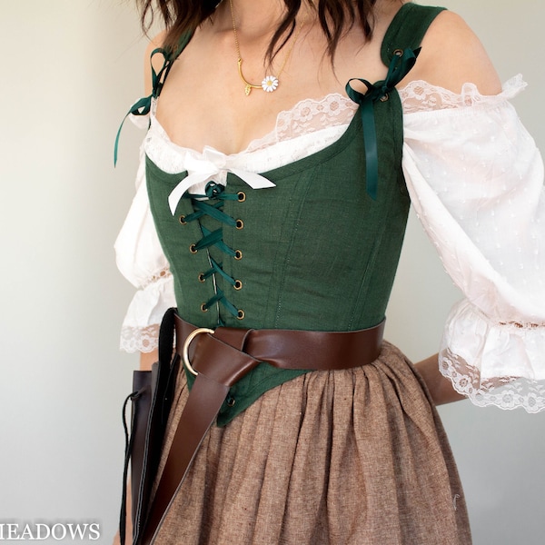 Renaissance Bodice in Dark Green Linen | Linen Corset Linen Stays Renaissance Corset Outlander Corset CottageCore Fairy Dark Academia Hobbit