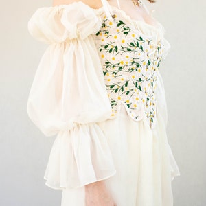 Seiden-Chiffon Renaissance Kleid | Schiere Prinzessin Kleid Galadriel Hochzeit Chemise Piraten Bluse Schulterfrei Viktorianische Dessous Fee Ethereal