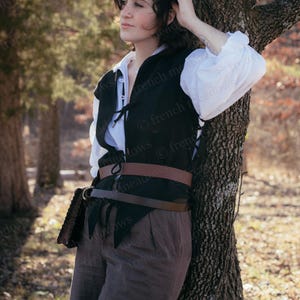 Schwarze Barden Weste aus Baumwolle: Renaissance Cosplay Kostüm - Verstellbare Schnürung