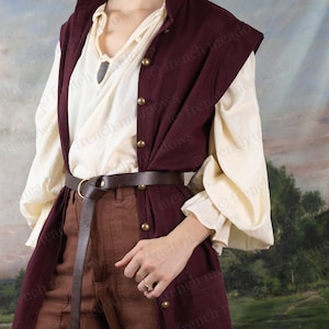 Burgundy Linen Pirate Waistcoat: Renaissance Cosplay Tunic Vest