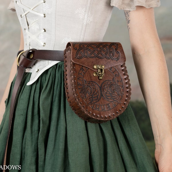 Pochette ceinture médiévale | POCHETTE SEULEMENT Sac en cuir végétalien Dragon Renaissance Faire Viking médiéval GN Costumes Cosplay Accessoires Renaissance