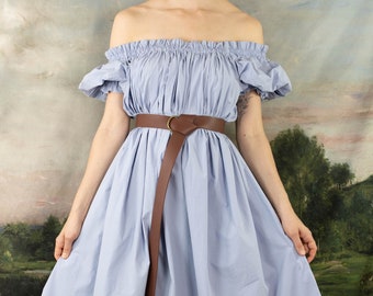 Light Blue Regency Chemise / Vestido renacentista Puff Manga Chemise Off Hombro Belle Traje Bridgerton Alice Elsa Sirenita Ariel