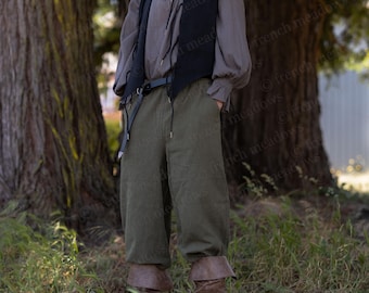 Olive Green Pirate Pants: Unisex Wide Leg Cotton Renaissance Trousers