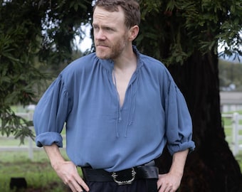 Borgia Shirt in Aegean Blue | Italian Renaissance Chemise Blouse Men's Women's Unisex Renaissance Faire Costume