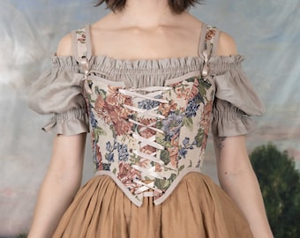 Floral Tapestry Corset Top | Renaissance Corset Bodice Stays Vintage Strapless Costume CottageCore Princess Front Lacing Bustier Corsette