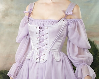 Renaissance Corset | 18th Century Stays in Lilac Lavender Satin | Marie Antoinette Fairy Costume Rococo CottageCore Princess Light Purple