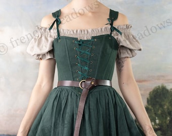 Dark Green Linen Corset | Renaissance Corset Bodice Stays Outlander Costume CottageCore Back Lacing Front Lacing Bustier Corsette Vest