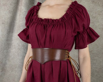 Burgundy Linen Renaissance Chemise Dress | Dark Red Maroon Peasant Pirate Blouse Shift CottageCore Festival Cherry Underdress Faire Hobbit